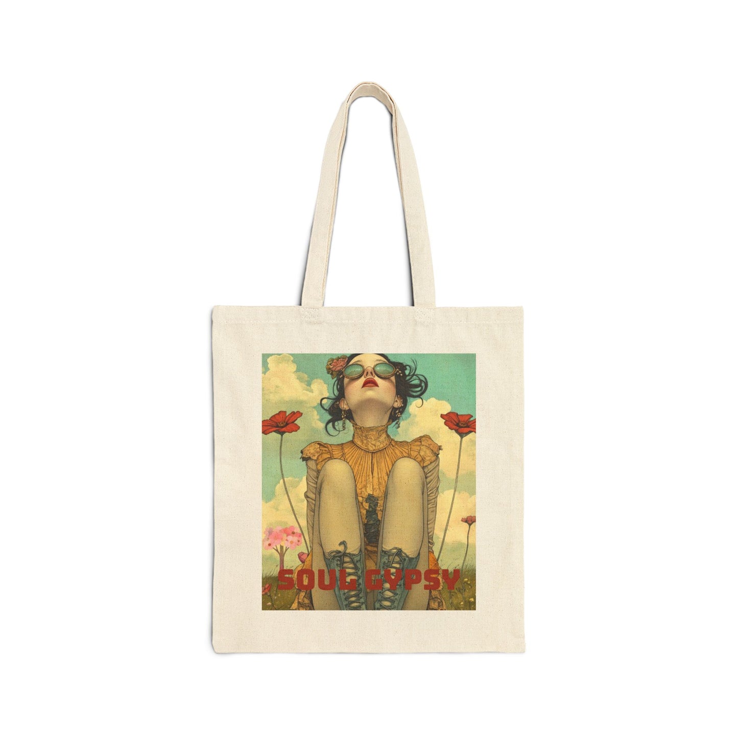 Vintage Boho Tote Bag — 'THE WILDFLOWER' Illustrated Canvas Tote -