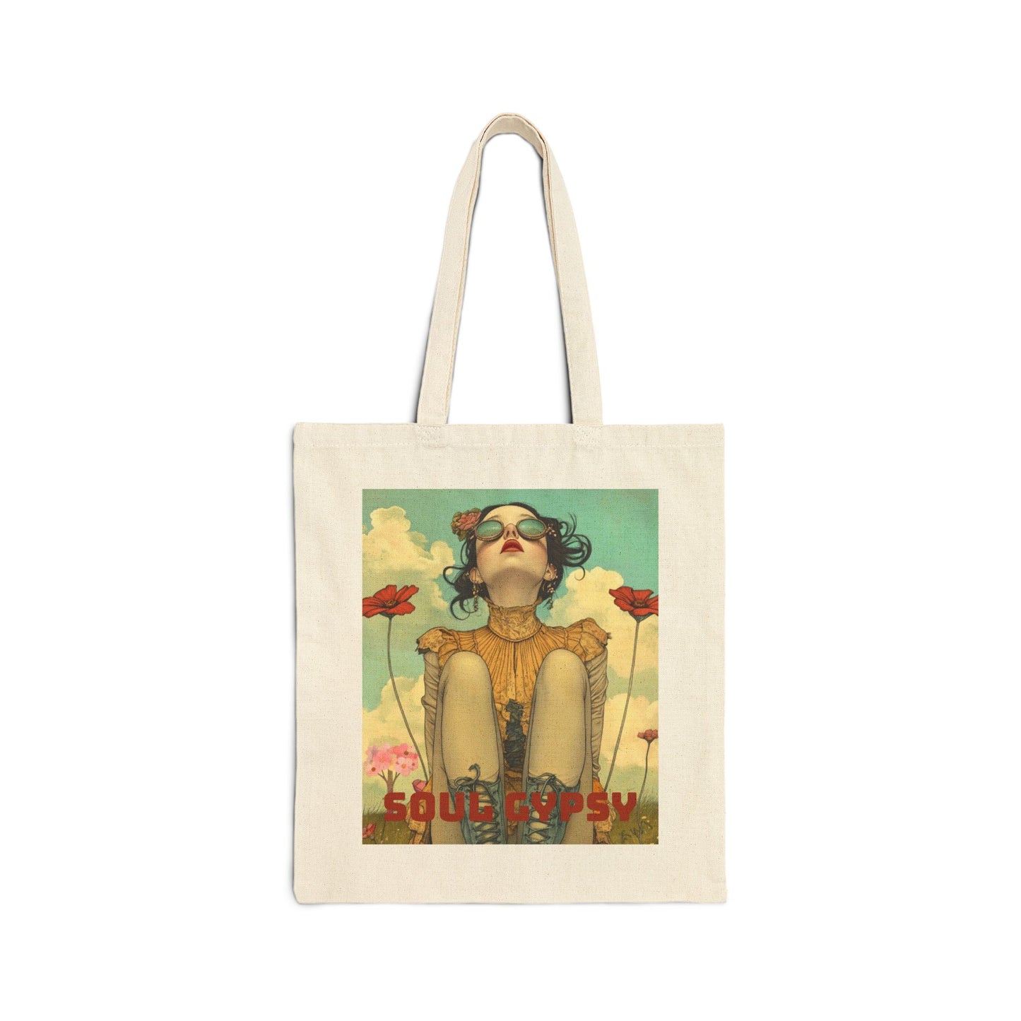 Vintage Boho Tote Bag — 'THE WILDFLOWER' Illustrated Canvas Tote -