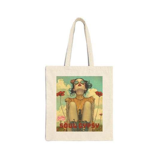 Vintage Boho Tote Bag — 'THE WILDFLOWER' Illustrated Canvas Tote -