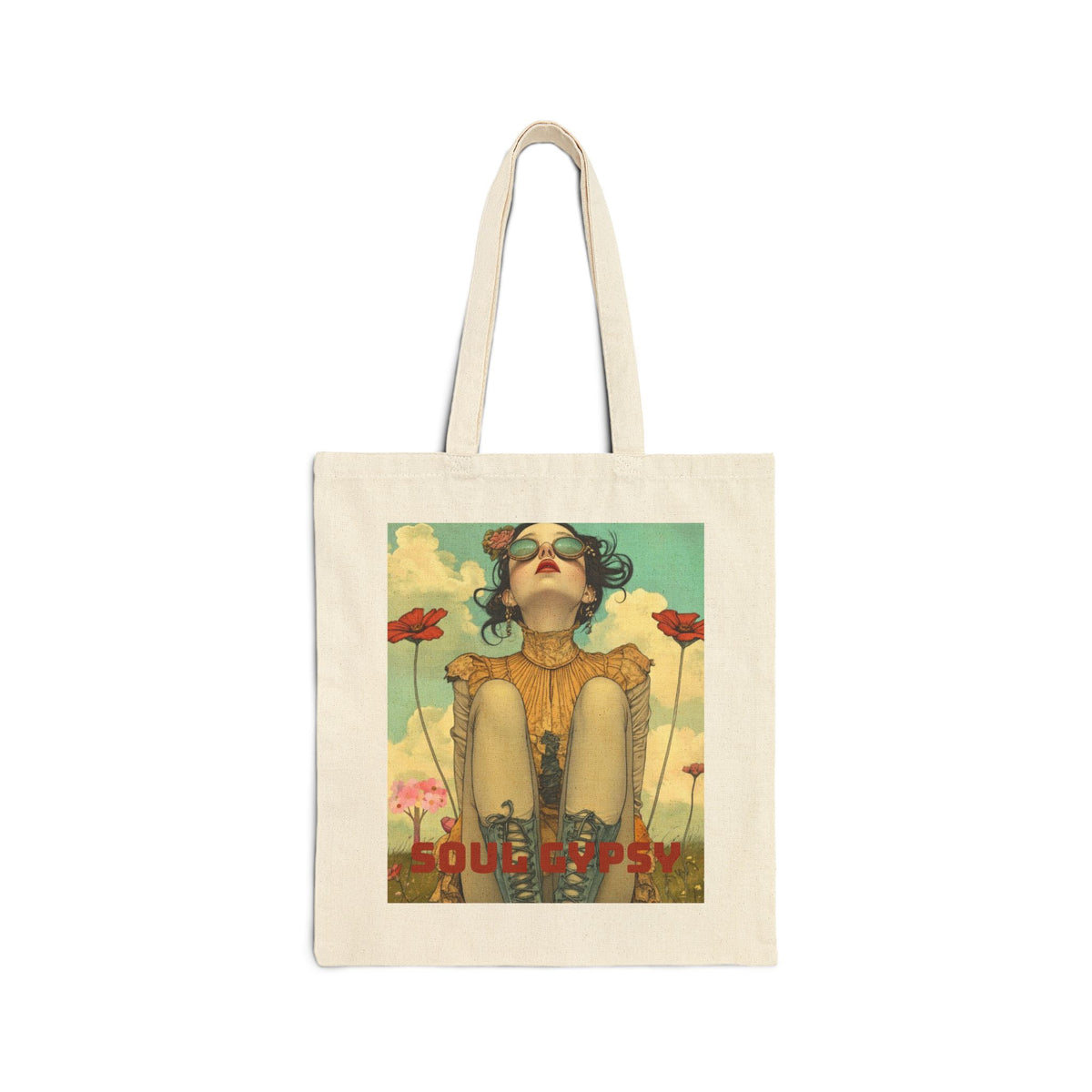 Vintage Boho Tote Bag — 'THE WILDFLOWER' Illustrated Canvas Tote -