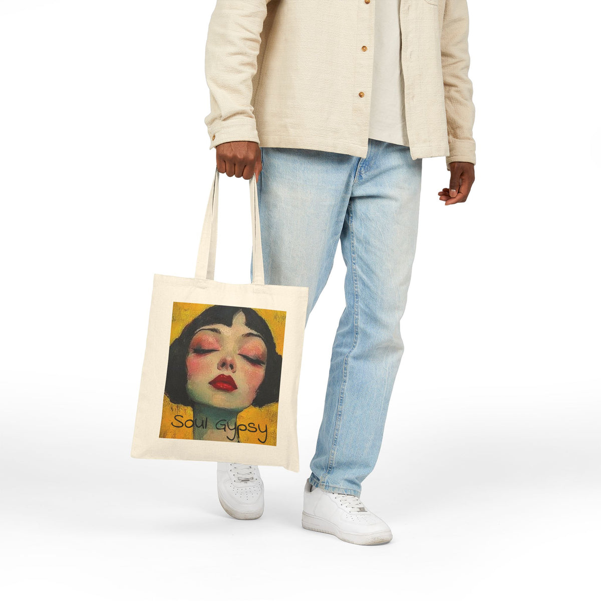 Soul Gypsy Canvas Tote Bag "THE WEAVER"— Boho Art Portrait Reusable Shopping Tote